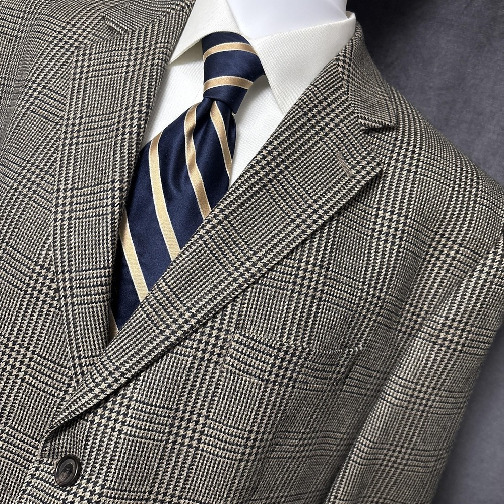 Ralph Lauren Sport Coat 48L Brown Glen Check Wool Cashmere Blazer Tweed 48R 3Btn